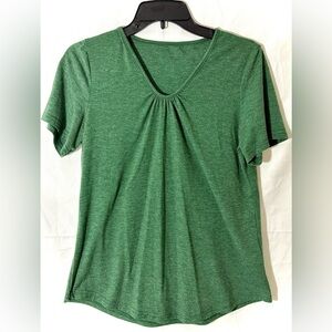 Dark Green Ruched V-Neck Short Sleeve Top